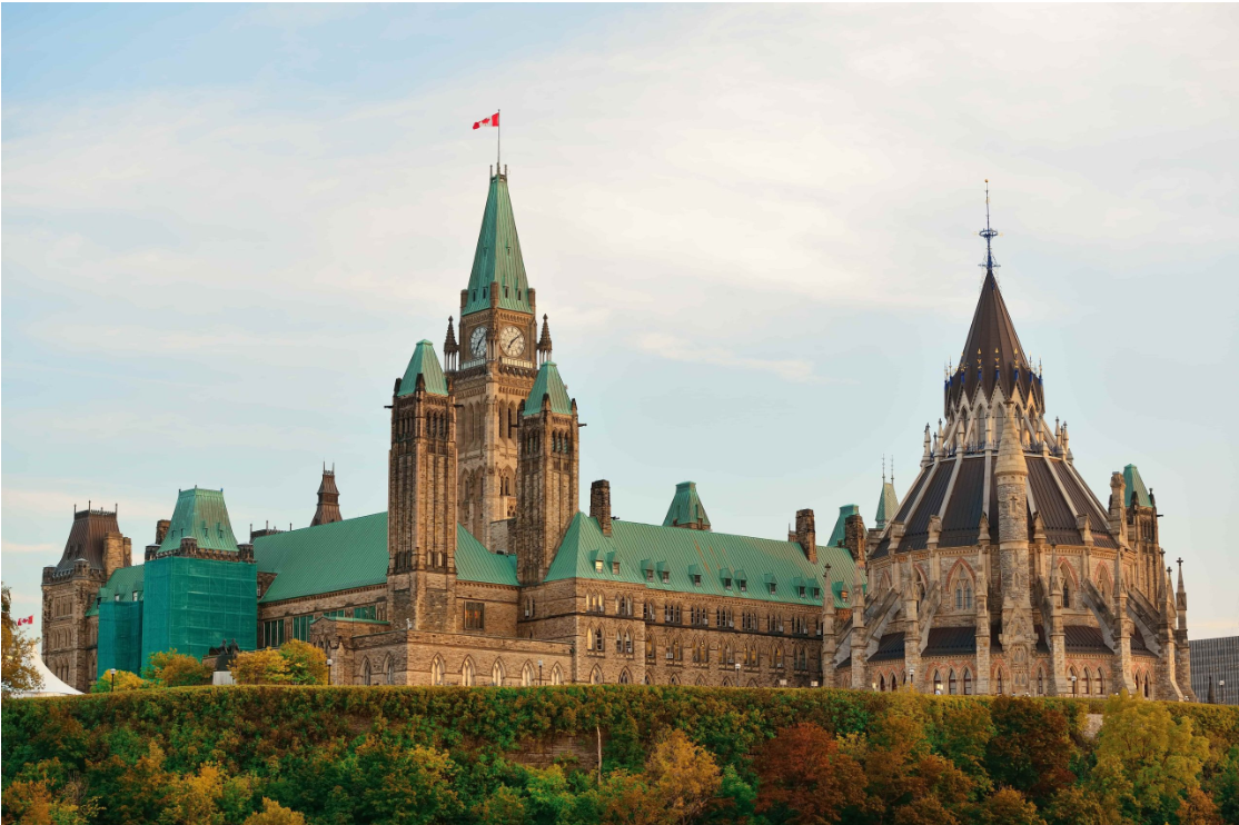 Canada’s Parliament Buildings in Ottawa, representing new IRCC rules for international students completing mandatory co-op, internship, or practicum placements.
