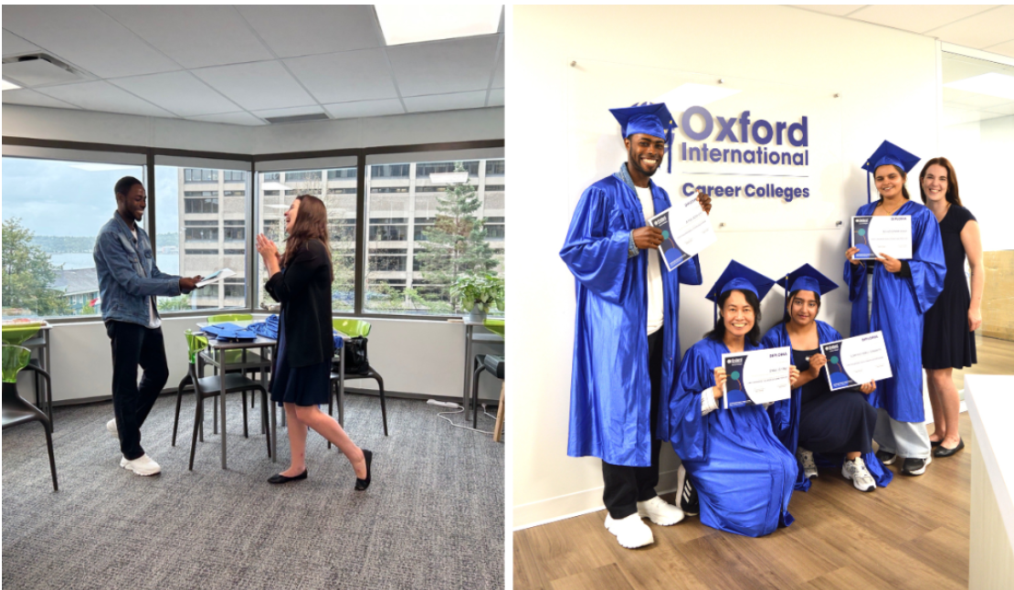 Early Childhood Education student receiving recognition and celebrating graduation with classmates and college staff.